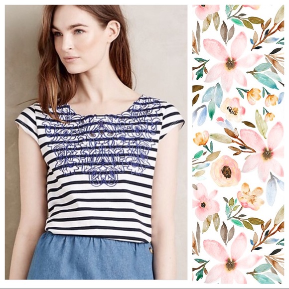 Meadow Rue Tops - Meadow Rue Palermo Striped Embroidery Top Sm EUC